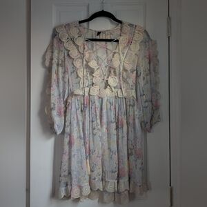 Studio Pink and Blue Casual Sundress with Bishop Sleeves